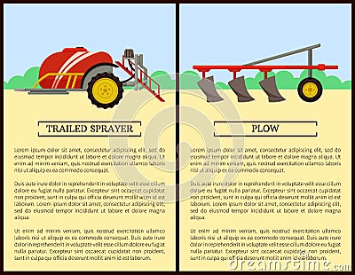 Trailed Sprayer and Plow Set Vector Illustration Vector Illustration