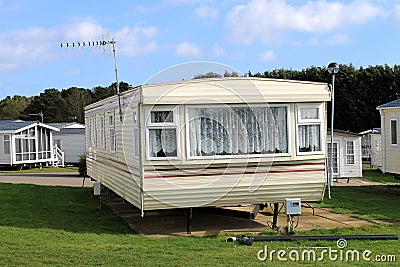 Trailer on caravan park in summer Stock Photo