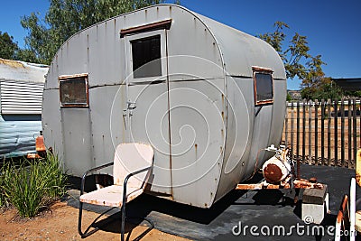 Trailer home with windows and propane Stock Photo