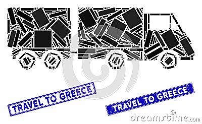 Trailer Mosaic and Scratched Rectangle Travel to Greece Seals Vector Illustration