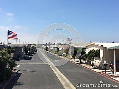 Trailer park mobile homes america flag Editorial Stock Photo