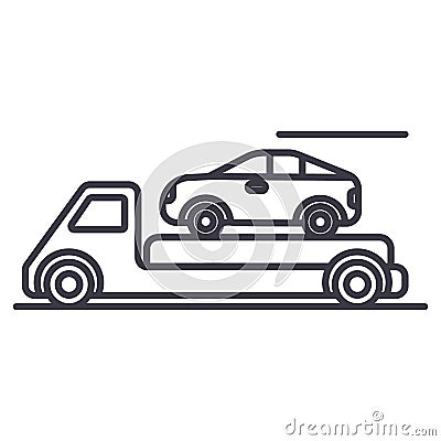 Trailer,transportation,car service,delivery vector line icon, sign, illustration on background, editable strokes Vector Illustration