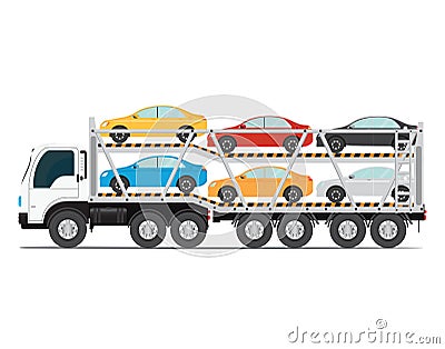 The trailer transports cars with new auto. Vector Illustration