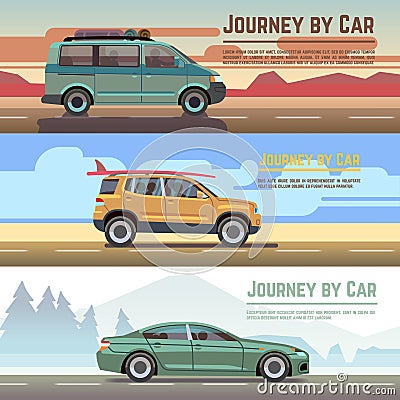 Trailering by car vector banners set Vector Illustration