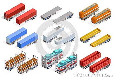 Trailers Isometric Set Vector Illustration