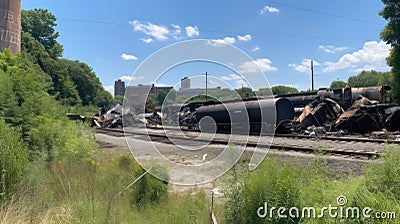 train accident. Train derailment. Neural network AI generated Stock Photo