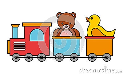 Train bear rubber duck kid toys Vector Illustration