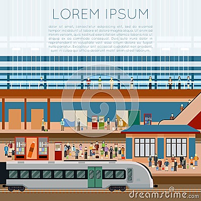 Train big station Vector Illustration