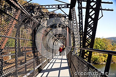 Tourist on the Railway bridge in Harpers Ferry Stock Photo