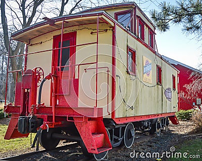 Train Caboose in Twin Lakes, Wisconsin Editorial Stock Photo