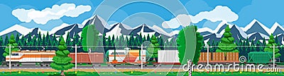 Cargo rail transportation, nature landscape Vector Illustration