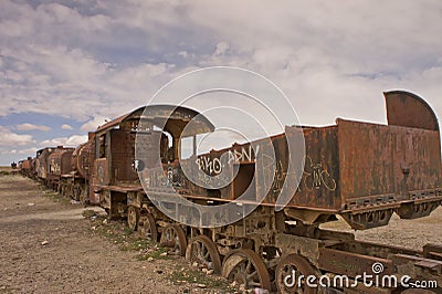 Train cemetery, abandoned trains, Salar de Uyuni, Bolivia, South America Editorial Stock Photo