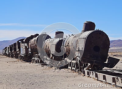 Train Cemetery in Uyuni Stock Photo