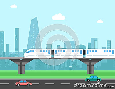 Train and cityscape. Transportation vector concept Vector Illustration