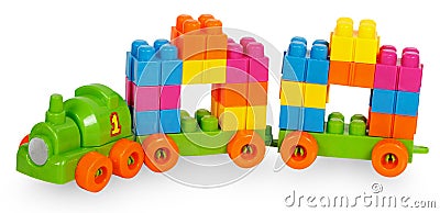 Train of colorful childrens building bricks Stock Photo