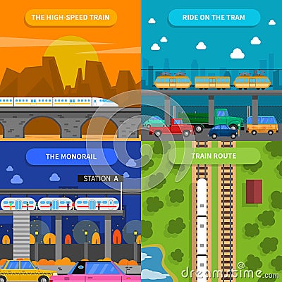 Train Concept Icons Set Vector Illustration