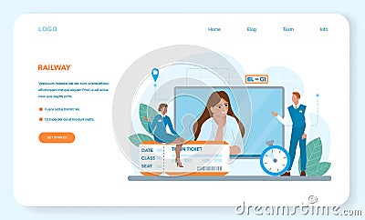 Train conductor web banner or landing page. Railway worker Vector Illustration