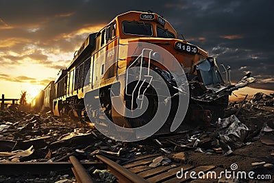 Train crash. Generative AI Cartoon Illustration