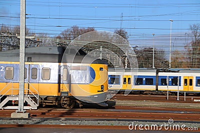 Train emplacement at the binckhorst in Den Haag in the Netherlands with several trains Editorial Stock Photo