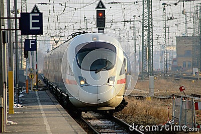 Train Entering Station In Dresden, Germany Stock Photo