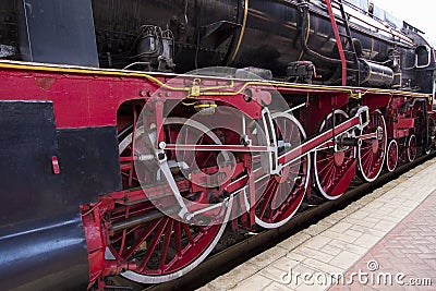 Old train locomotive wheels Editorial Stock Photo