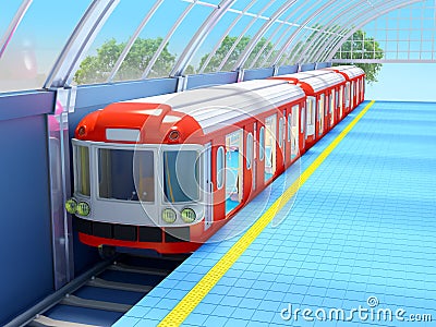 Train on futuristic station Cartoon Illustration