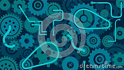 Train of gears and cogwheels, clock or machine mechanism background Vector Illustration