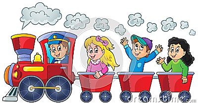 Train with happy kids Vector Illustration