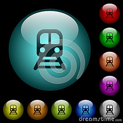 Train icons in color illuminated glass buttons Stock Photo