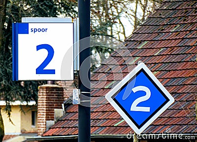 Train infrastructure. Signs. Track 2 Editorial Stock Photo