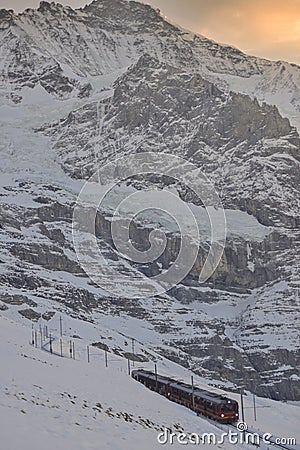 Train of Jungfrau Bahn at Kleine Scheidegg station Editorial Stock Photo