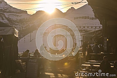 Train of Jungfrau Bahn at Kleine Scheidegg station Editorial Stock Photo