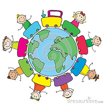 Train with kids around the world Vector Illustration