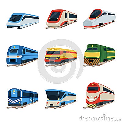 Train locomotive set, railway carriage vector Illustrations Vector Illustration