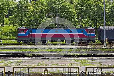 Train locomotive in station Editorial Stock Photo