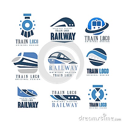 Train logo original design set, modern railway railroad transport emblem badge vector Illustrations Vector Illustration