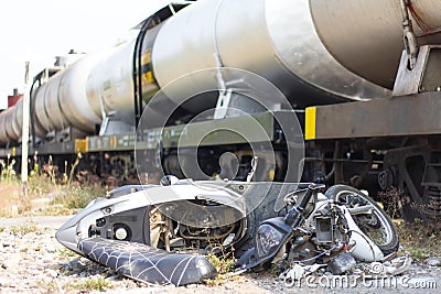 Train motorcycle accident. Stock Photo