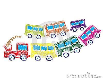 Train with multicolored cars Vector Illustration