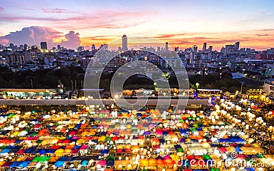 Train Night Market Ratchada is popular market shopping for thai teen and twilight time in Ratchada for bangkok pro Stock Photo