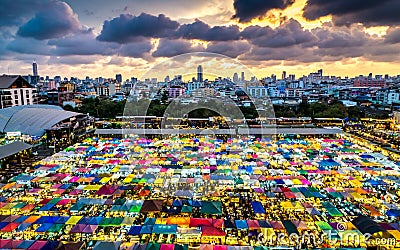 Ratchada Train Night Market, Bangkok Thailand. The famous Bangkok night Market. Coulour full Market. Night barzar. Filter Effect Stock Photo