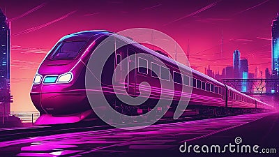 train in the night neon punk vacation train Stock Photo