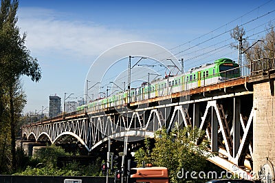 Train on the Poniatowski Bridge in Warsaw Editorial Stock Photo