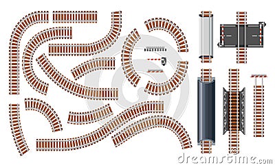 Train rails, set of railway tracks construction Vector Illustration