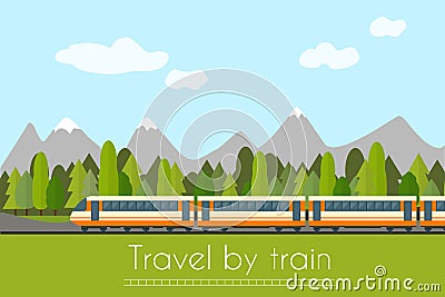 Train on railway Vector Illustration