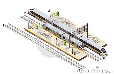 Train Railway Isometric Composition Vector Illustration