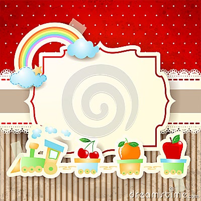 Train and rainbow over paper background Vector Illustration