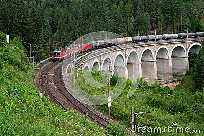 Train on the Semmering railway Editorial Stock Photo