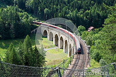 Train on the Semmering railway Editorial Stock Photo