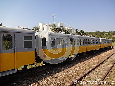 The train showed in the park in Taitung of Taiwan Stock Photo