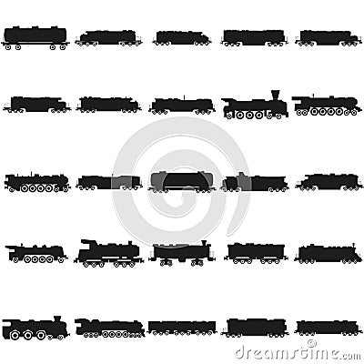 Train silhouettes set Vector black icon on white Vector Illustration